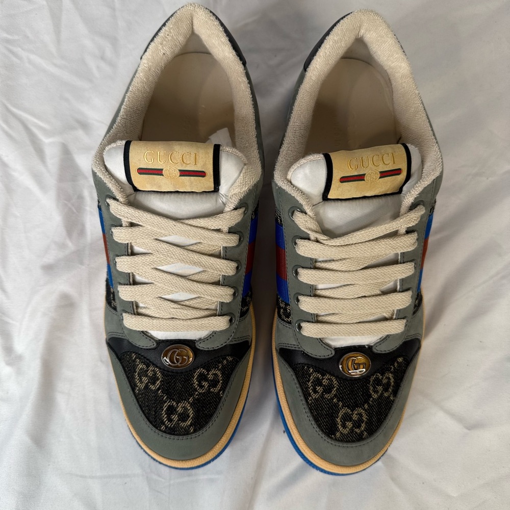 Gucci Screener Sneakers Fabric with Blue and Red Stripes NWOT - Picture 7 of 12